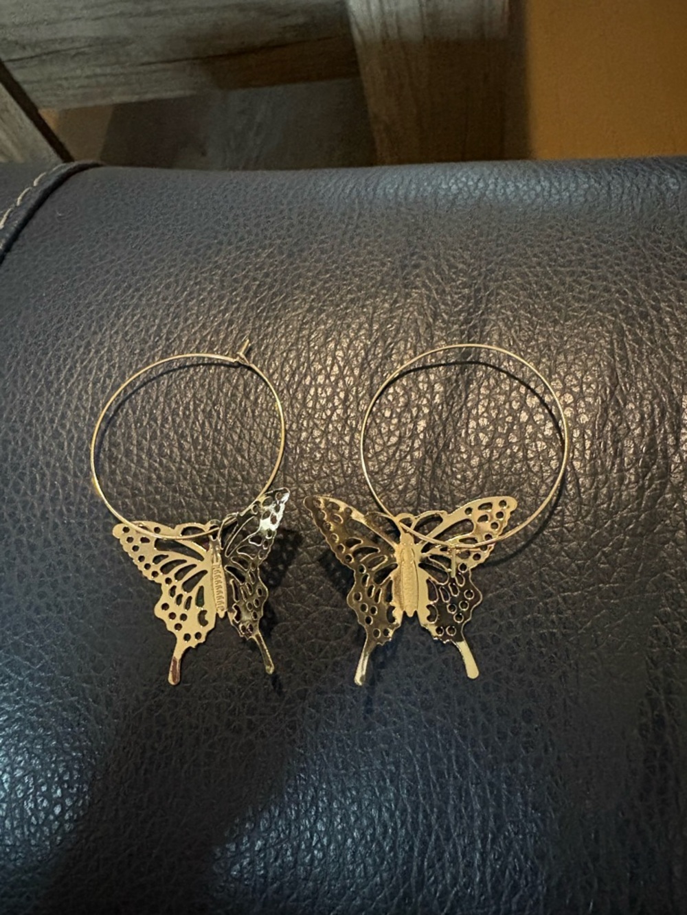 Gold Butterfly Hoop Earrings - Elegant Women's Jewelry - Picture 2 of 3
